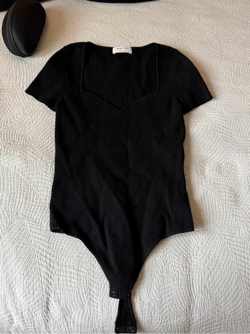 Aritzia Black Short-Sleeve Ribbed V-Neck Bodysuit